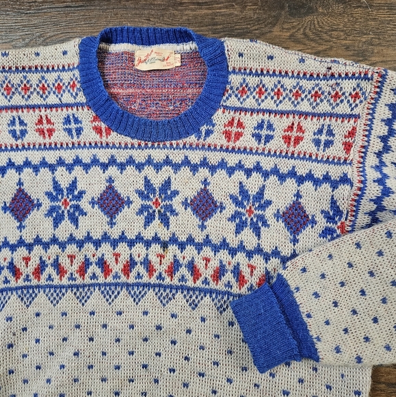 Vintage 40s Jantzen Ski Queen Fair Isle Snowflake Pattern Wool Sweater Medium - Picture 1 of 13